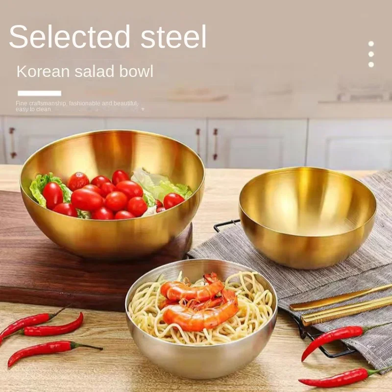 Stainless Steel Gold And Silver Salad Bowl Rice Noodles Lamian Noodles Bowl Kitchen Tableware Food Container