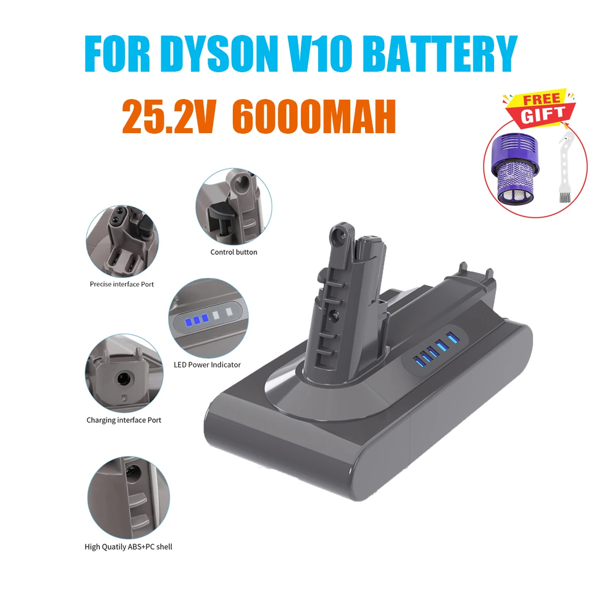 

Powtree V10 for Dyson Rechargeable Battery 25.2V 6000mAh Vacuum Cleaner Battery for SV10 Animal SV10 Absolute SV10 SV12