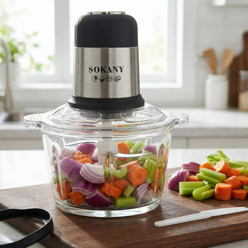 800W Electric Food Chopper, 2L Glass Bowl 4-Blade Multifunctional Meat Grinder, Baby Food Processor for Home