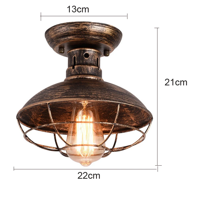 Industrial Black Semi Flush Ceiling Light Dome Metal Shade with Wire Cage Vintage Barn Hallway Kitchen Porch Ceiling Lamp