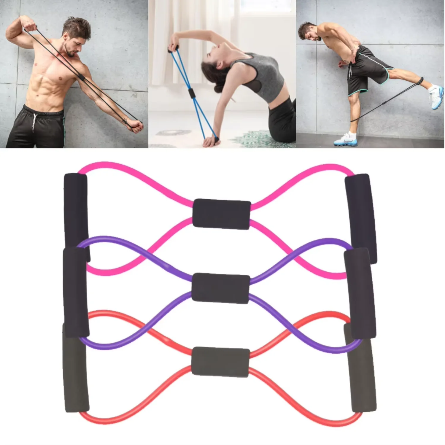 Resistance Bands with Foam Sport   Yoga Fitness Accessories Rubber Pull Rope Training and Exercise Gym Equipment  Women Ab wheel