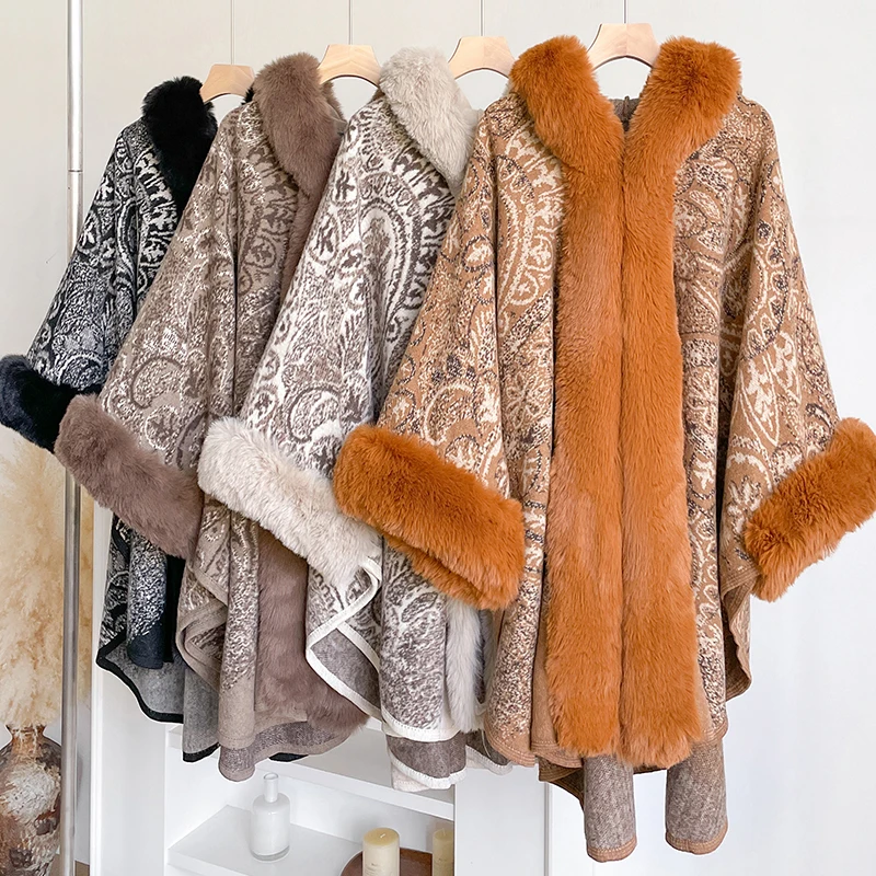 

Новая зимняя женская накидка из утепленной норковой шерсти с полной отделкой из искусственного меха - свободный флисовый плащ с капюшоном, праздничное платье, теплые накидки