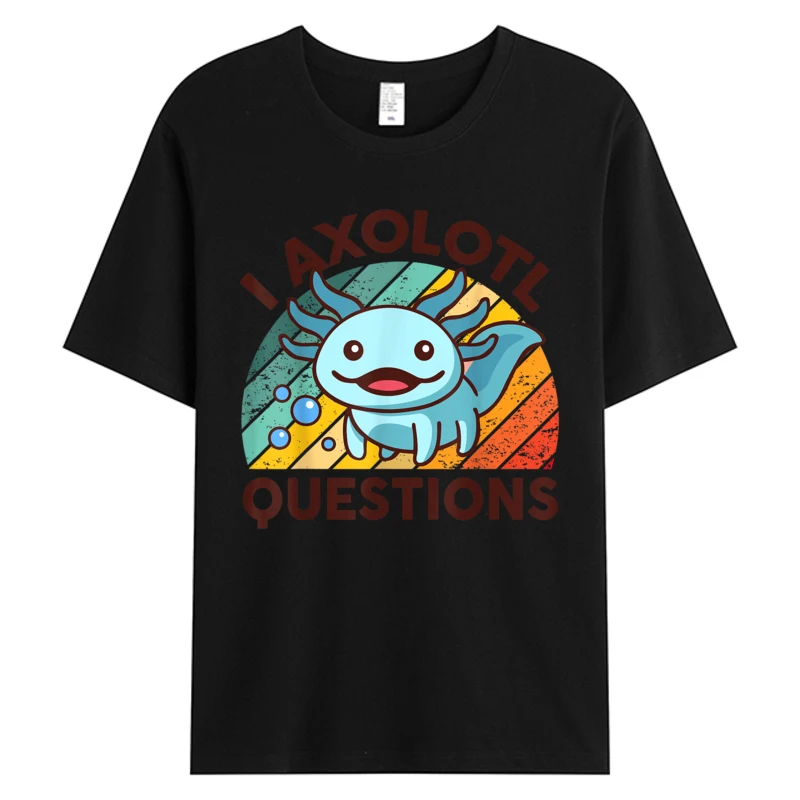 

Cat Tee Funny I Axolotl Questions Graphic T-shirt Men's Cotton Print 2025 Festival Discount Tshirt Male Clothes Slim Fit Blue