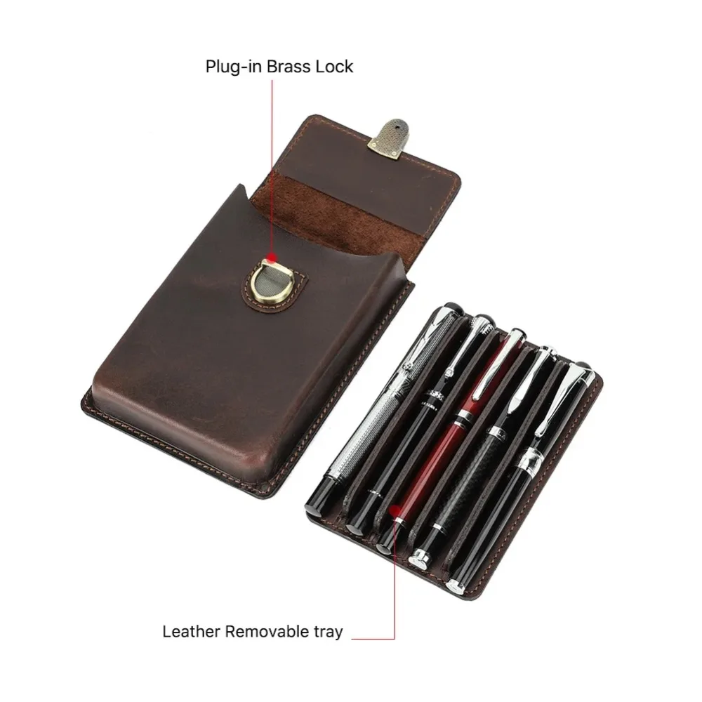 

Handmade Genuine Leather Fountain Pen Case 3/5 Slots Fountain Pencil Organizer Office School Stationery Supplies