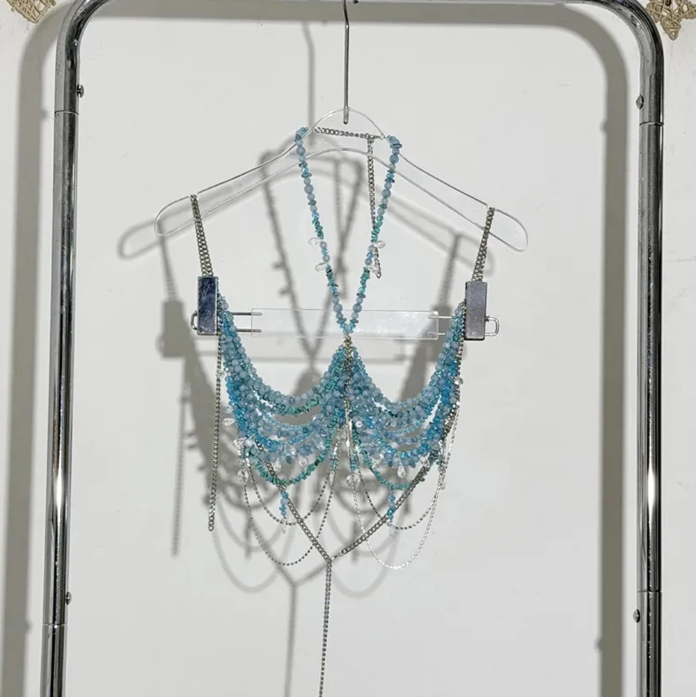 2025 New Handmade Beaded Bra Backless Hanging Neck Sexy Corset Body Chain, Hollowed Out Body Chain Fake Day Beachwear.