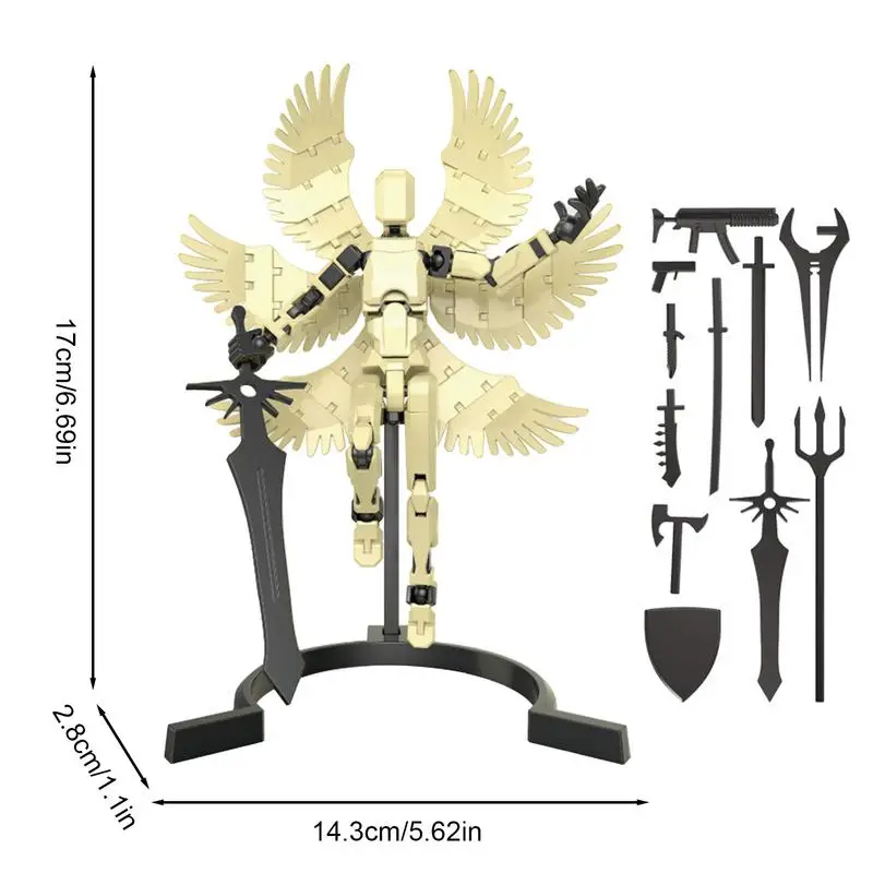 Modèle de figurine d'action d'impression 3D, robot mobile multi-joint avec ailes, ornements de bureau, jouets d'assemblage pour enfants, cadeau d'anniversaire et de Noël