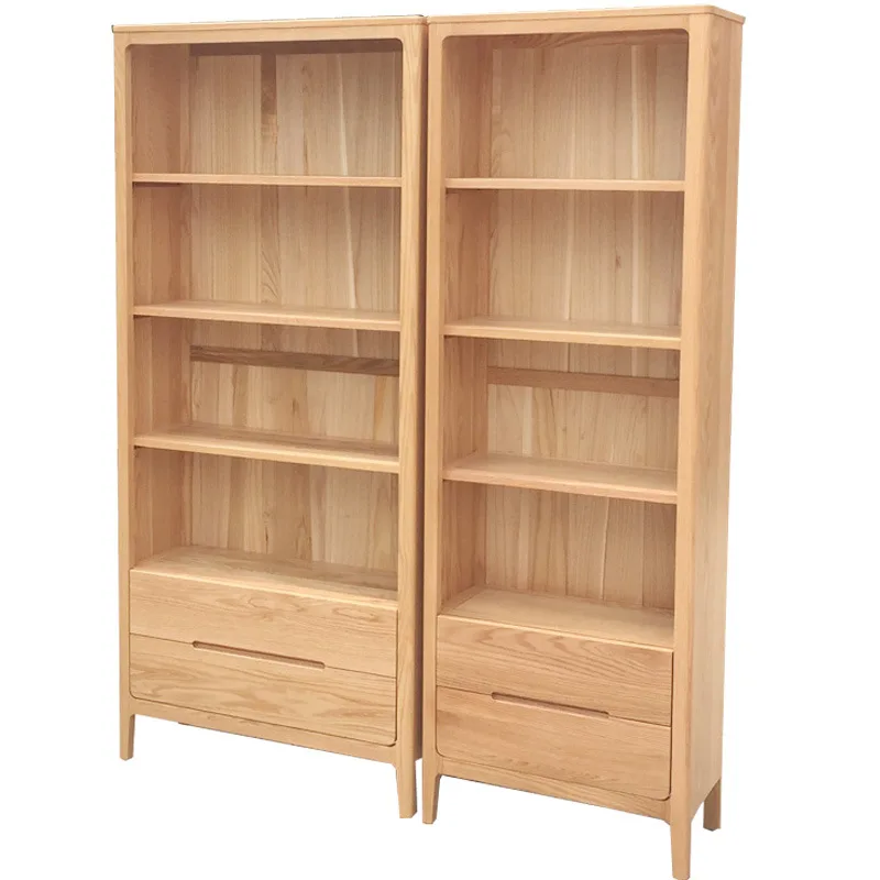 Nordic all solid wood bookshelf simple modern oak bookcase shelf display cabinet study furniture multi-size bookcase