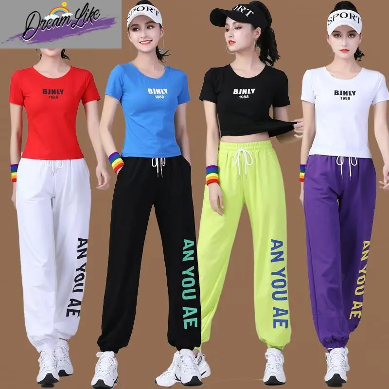 

New Square Dance Fitn Sports Wear Cotton Dance Suit Set Women's Pure Cotton Dancing Clothes Summer Trend Ghost Step