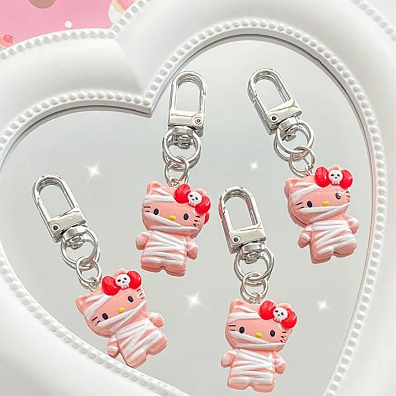 Cute Sanrio Mummies Hello Kitty Keychain Backpack Pendant Keyring Creative Accessories Halloween Party Decoration Birthday Gifts