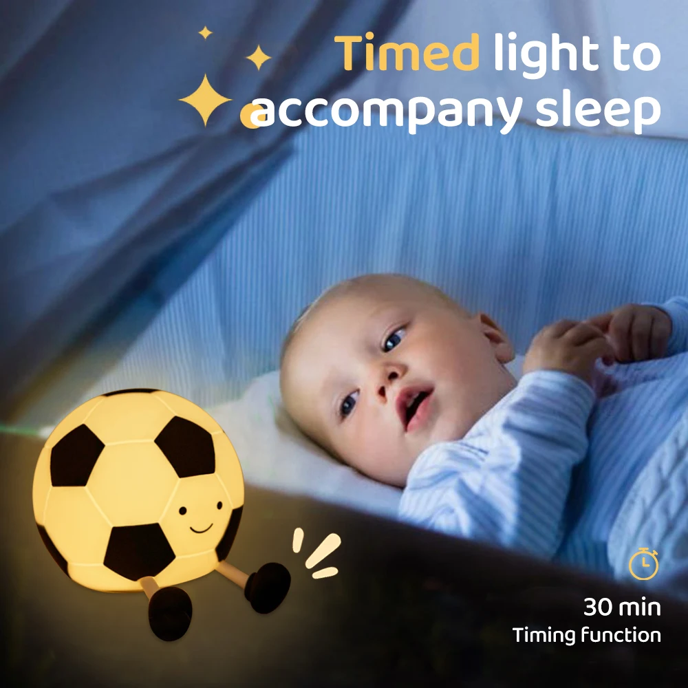 Novelty Football Silicone Night Light Rechargeable Sleeping Night Lamp with 3 Level Dimmable Nursery Bedside Lamp For Room Decor