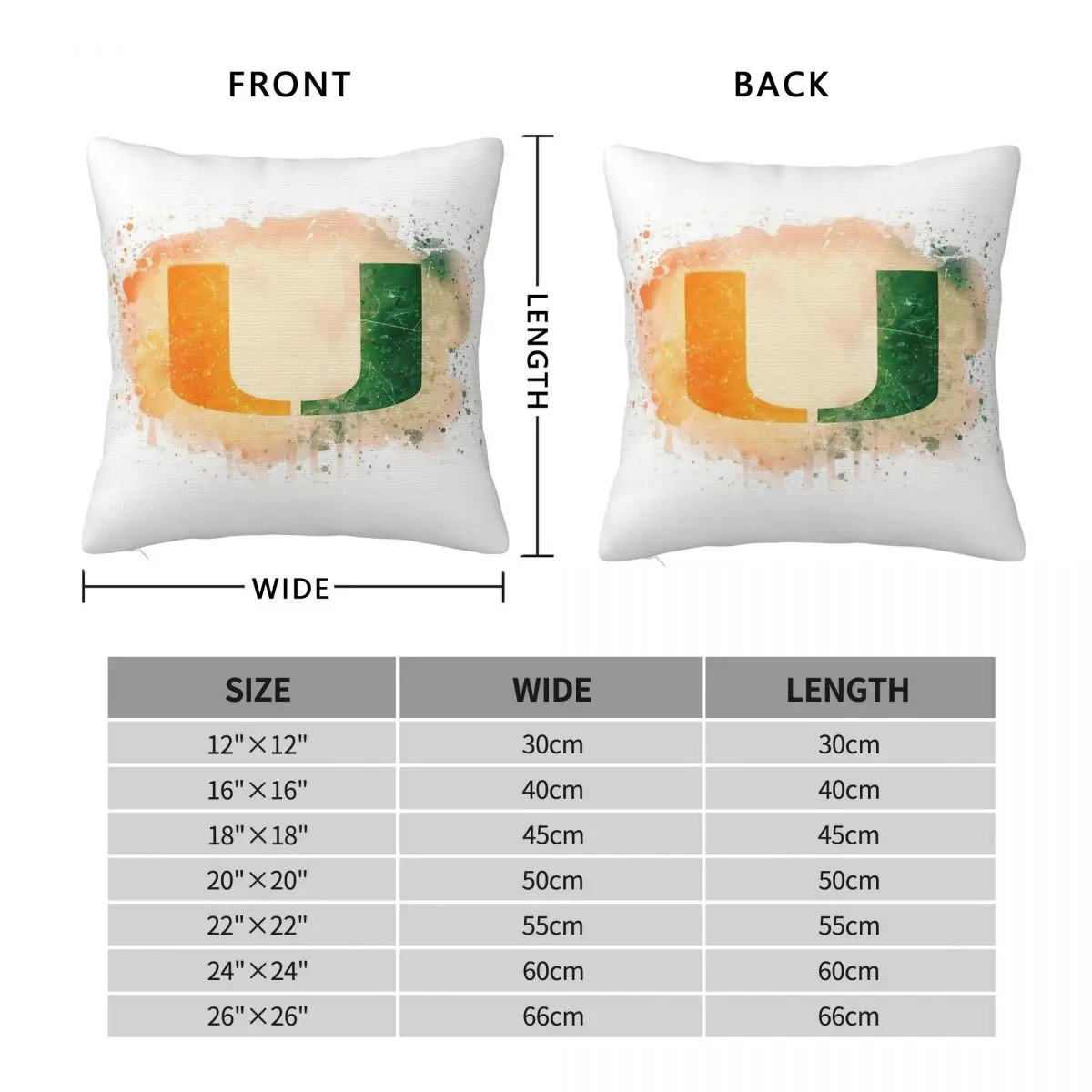 University Of Miami Watercolor Square Pillowcase Polyester Linen Velvet Printed Zip Decor Throw Pillow Case Car Cushion Cover