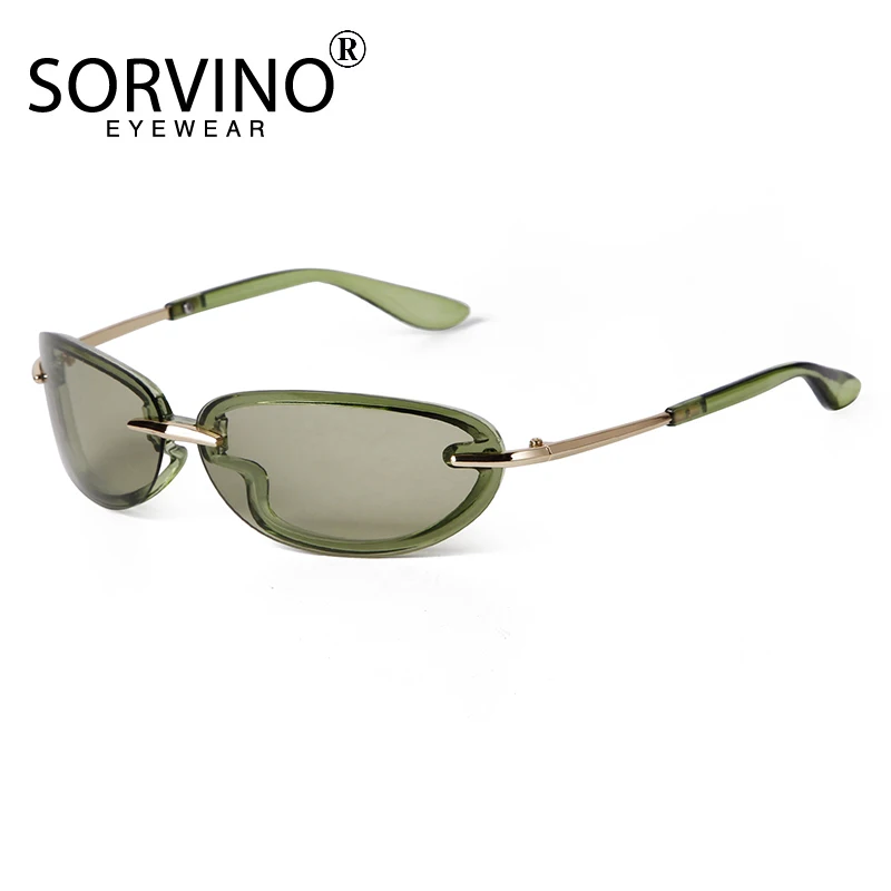 SORVINO Narrow Rectangular Sunglasses Men Summer 2024 Orange Silver Black Rimless Sun Glasses for Women Small Face Hot Selling