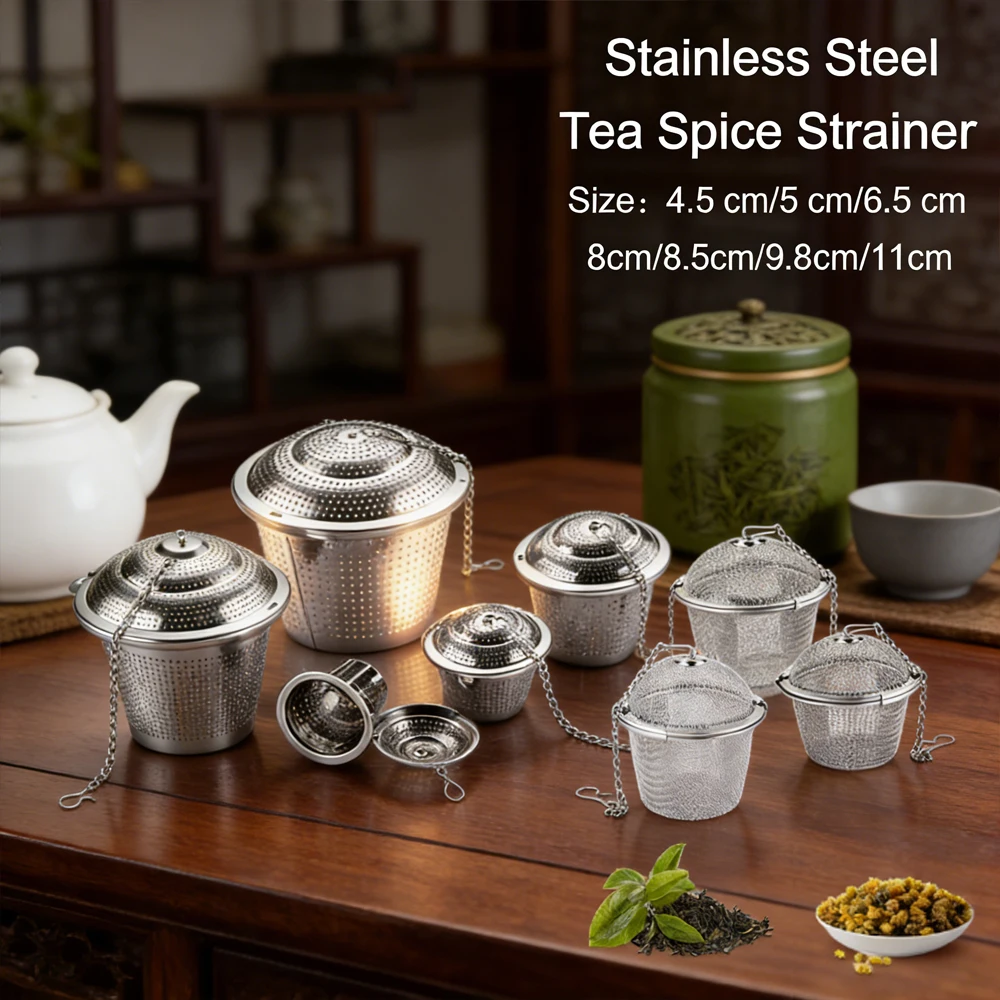 

Reusable Tea Infuser - Stainless Steel Mesh Ball with Chain Leak-Proof Design for Loose Tea 4.5-11cm One Three Pieces Options