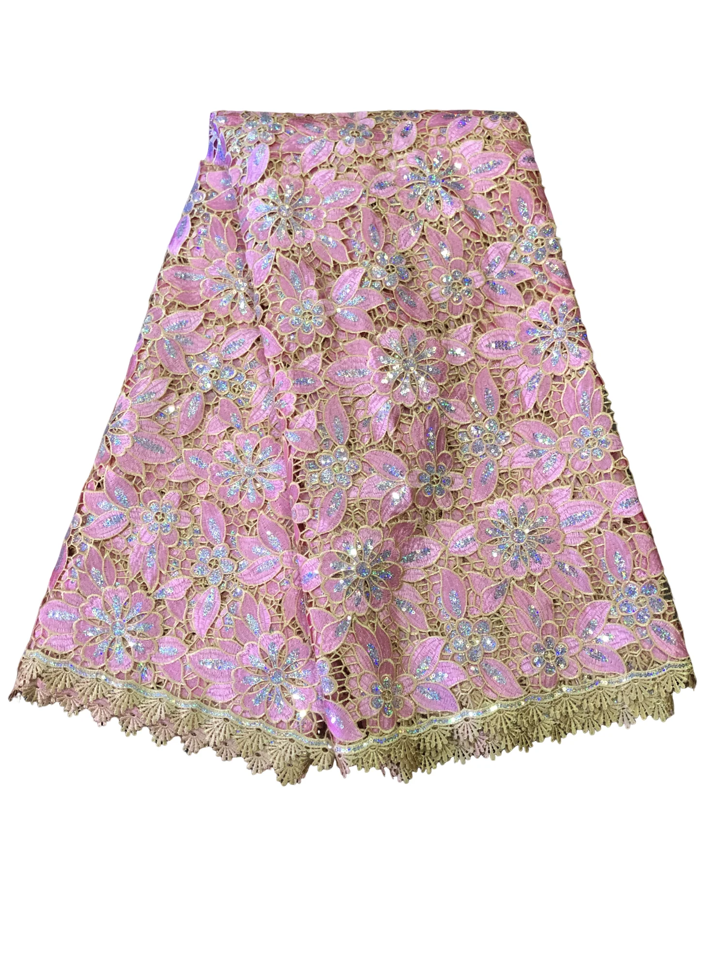 

New African Hollow Out Guipure Cord Lace Fabric High Quality Nigerian Sequins Water Soluble Lace For Sewing Women Evening Dress