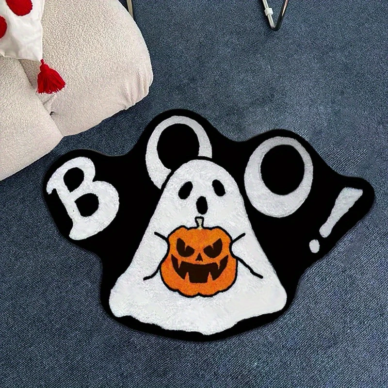 VIKAMA BOO Ghost Halloween Rug, Soft and Cute Plush Ghost Doormat, Non-Slip and Absorbent Bathroom Mat, Home Decor