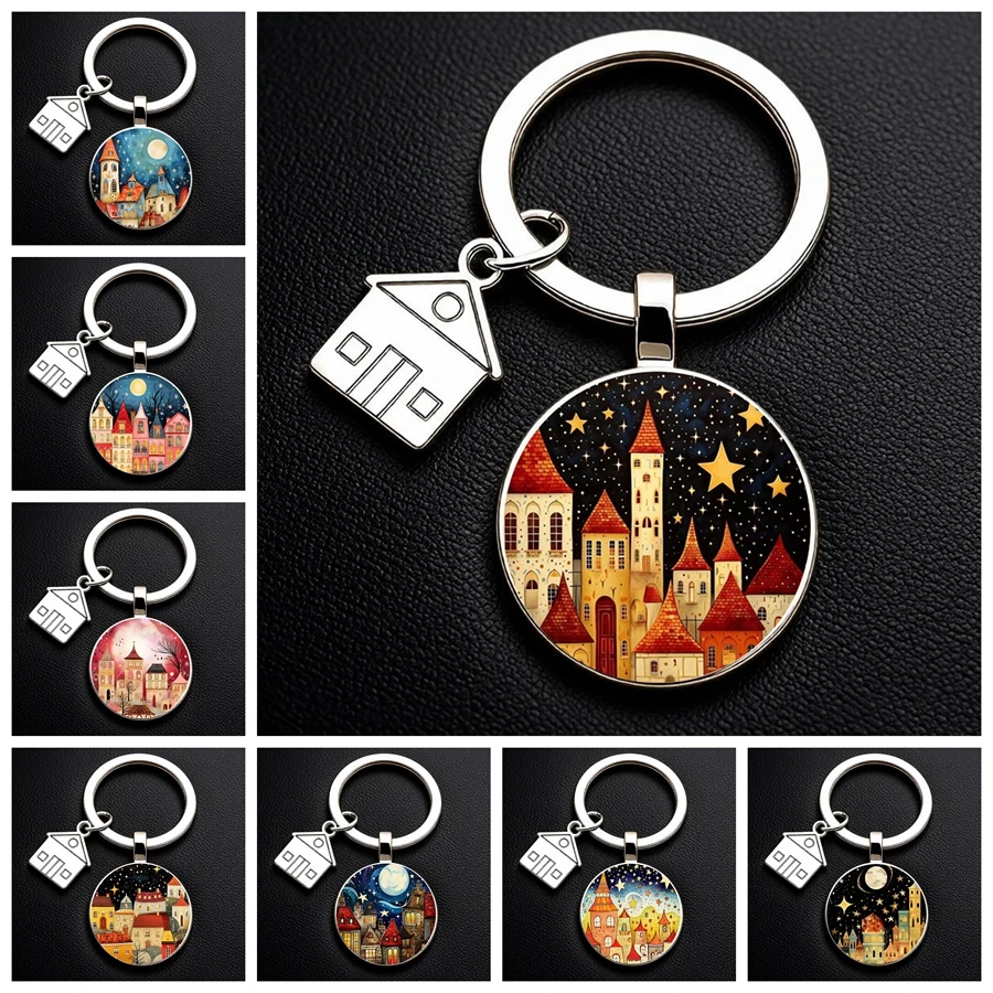 Hot Sale Starlight Castle Glass Dome Keychain Dream House Pattern Metal Key Ring Exquisite Bag Pendant Souvenir Gift For Women