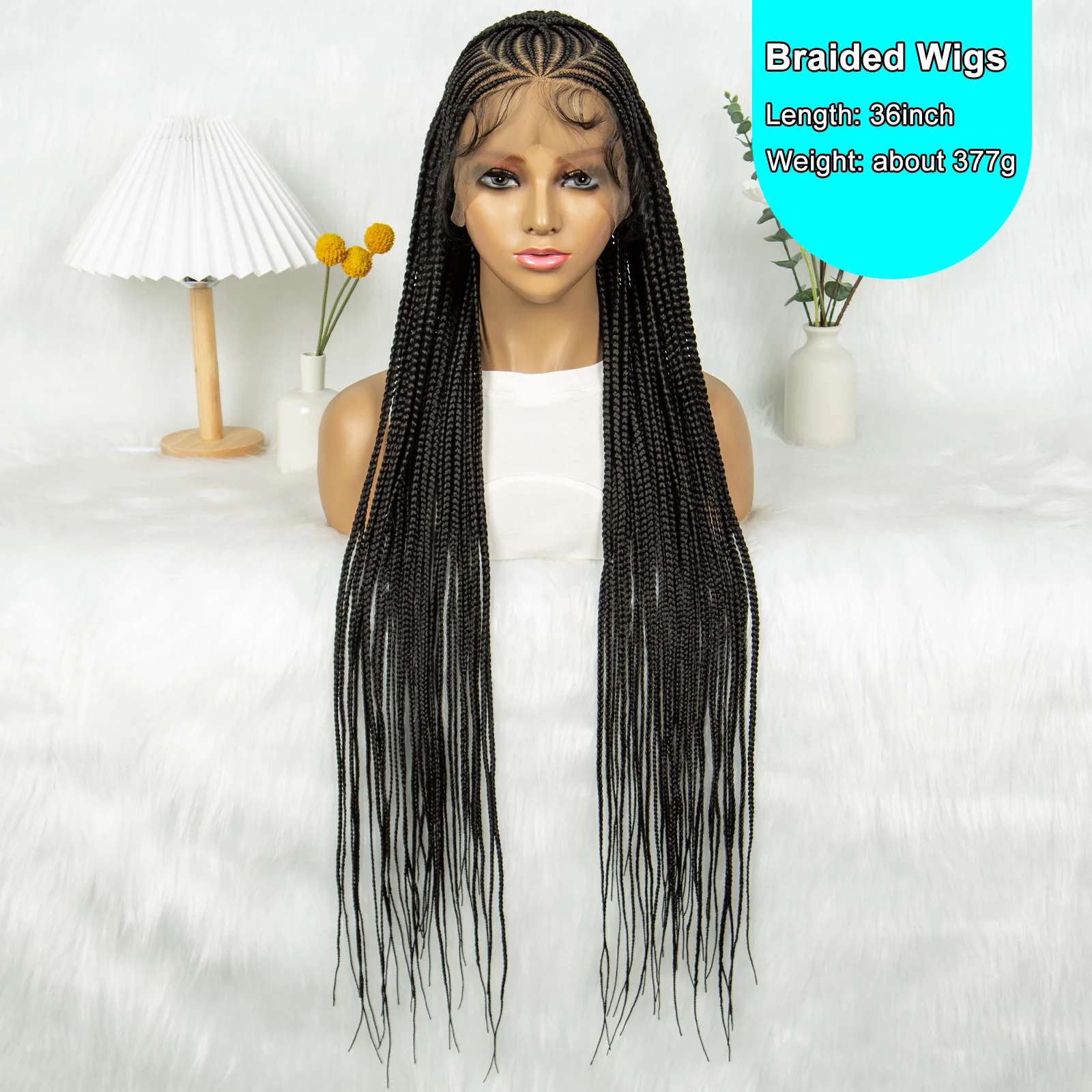 36Inch Cornrow Braided Wigs Box Braids Wig Synthetic Full Lace  Braided Wig for Black Women Blended Lace Front Braiding Hair Wig