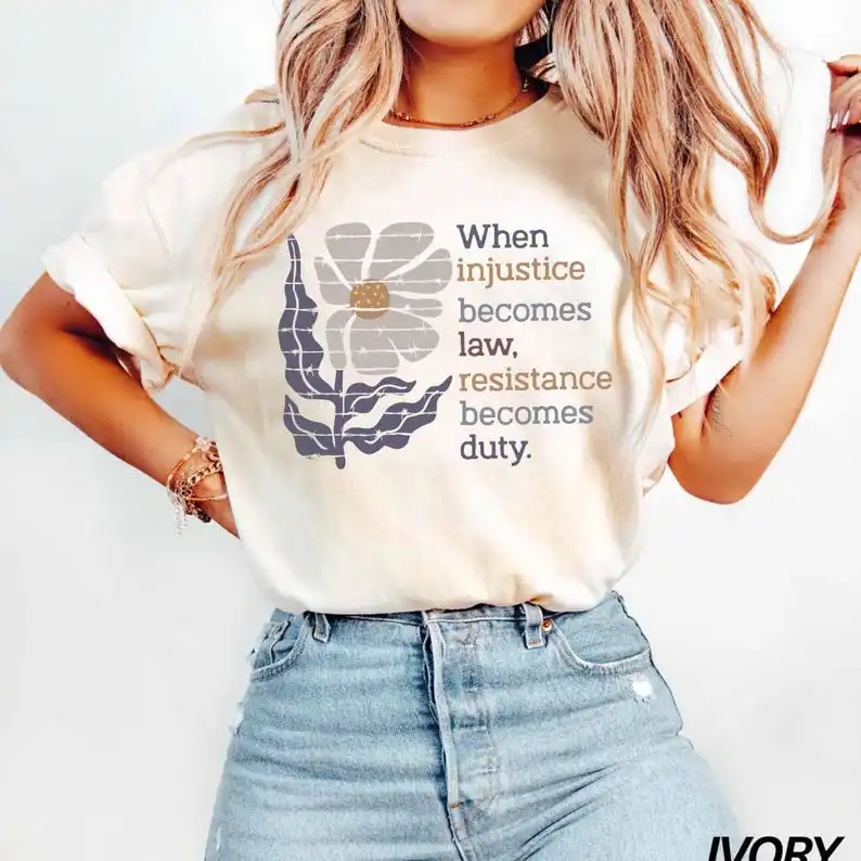 Edgy Barbed Wire Resistance T-shirt, Boho Abstract Floral Resist, Gift for Activist Feminist Rage Political Shirt
