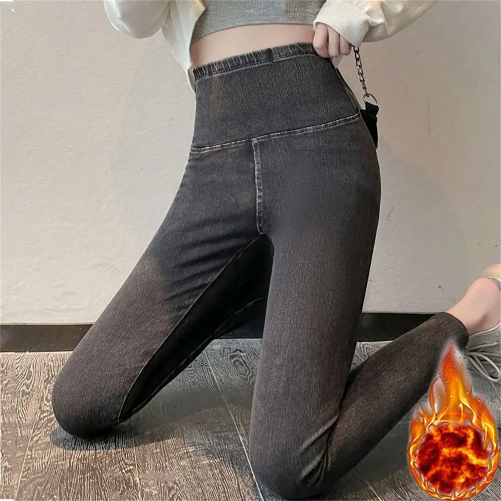 

Women Thermal Skinny Jeans Winter Warm Plush Stretch Jeans Lady Fleece Snow Denim Pants Student Pencil slim Leg Denim Trousers