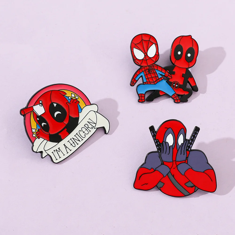 Cartoon Characters in European and American Film and Television Alloy Brooch Deadpool and Spider Man Metal Badge Accessories Pin