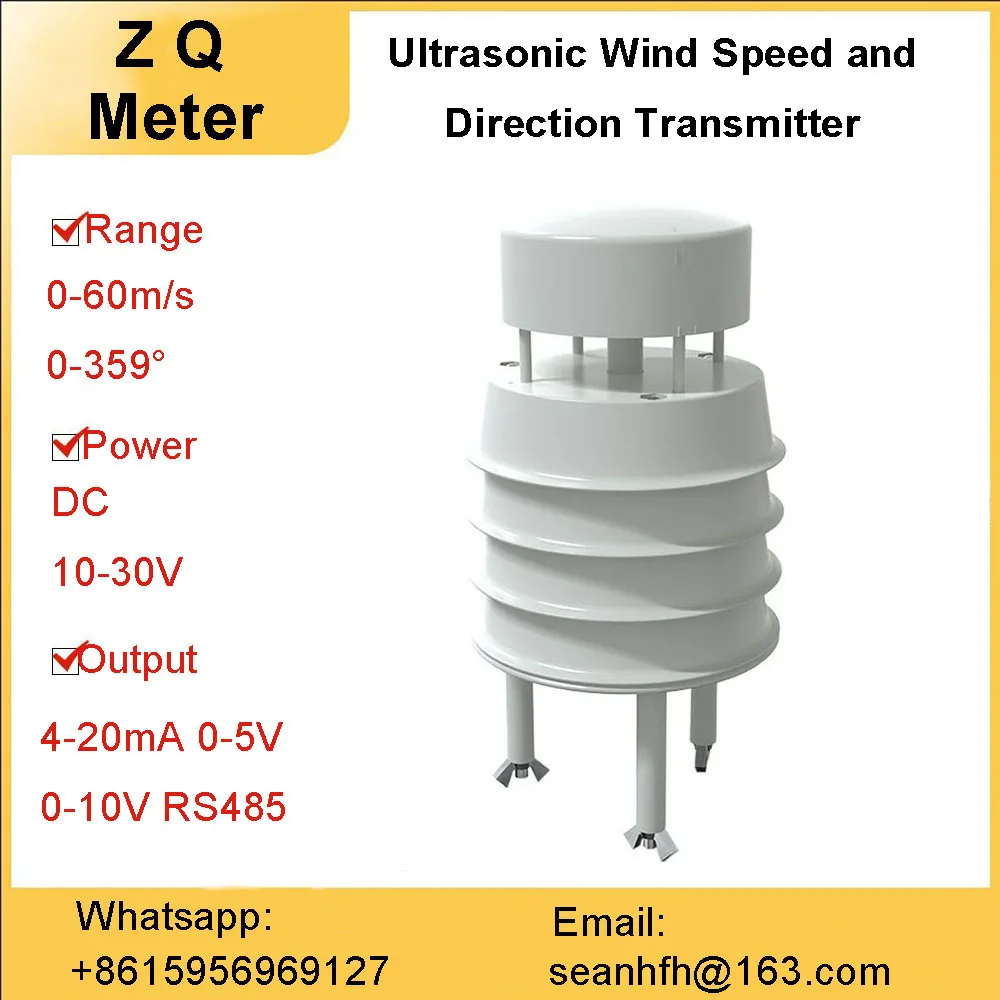 

Ultrasonic wind speed and direction sensor transmitter 4-20mA 0-5v 0-10v RS485 output 360 degrees 0-60 m/s