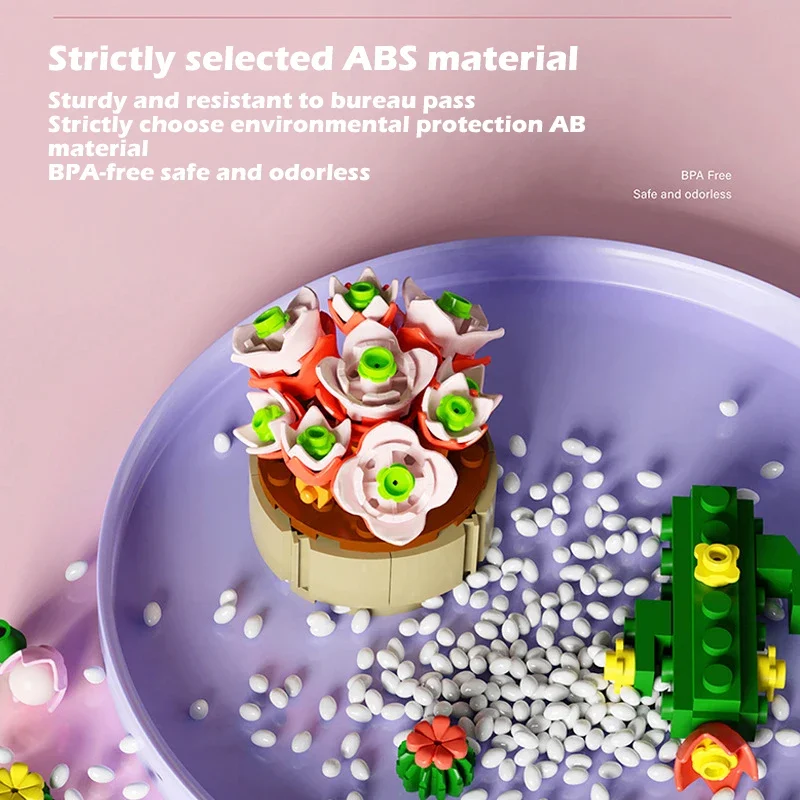 กล่องตาบอด Building Blocks ประกอบดอกไม้ Succulents พืชกระถางอิฐต้นไม้เครื่องประดับของเล่นเพื่อการศึกษาเด็กเด็กของขวัญ