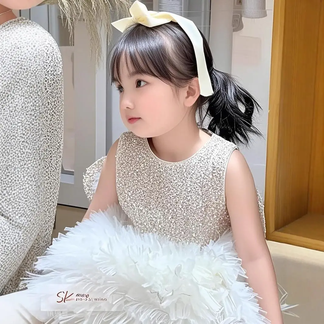Girl  Sweet Pretty Mesh Cake Dress Princess Dress 2026 Spring/Summer Angel's Wings Birthday Dress
