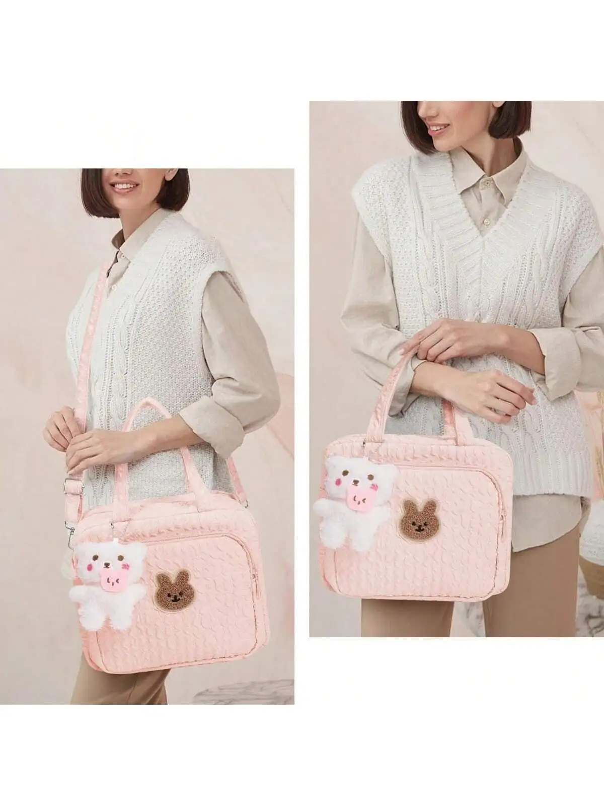 Monocromática Sacos De Fralda Do Bebê com Pingente, Organizador De Maternidade, Portátil, Nylon, Viagem Tote, Animal, Desenhos Animados, Mamãe, 1Pc