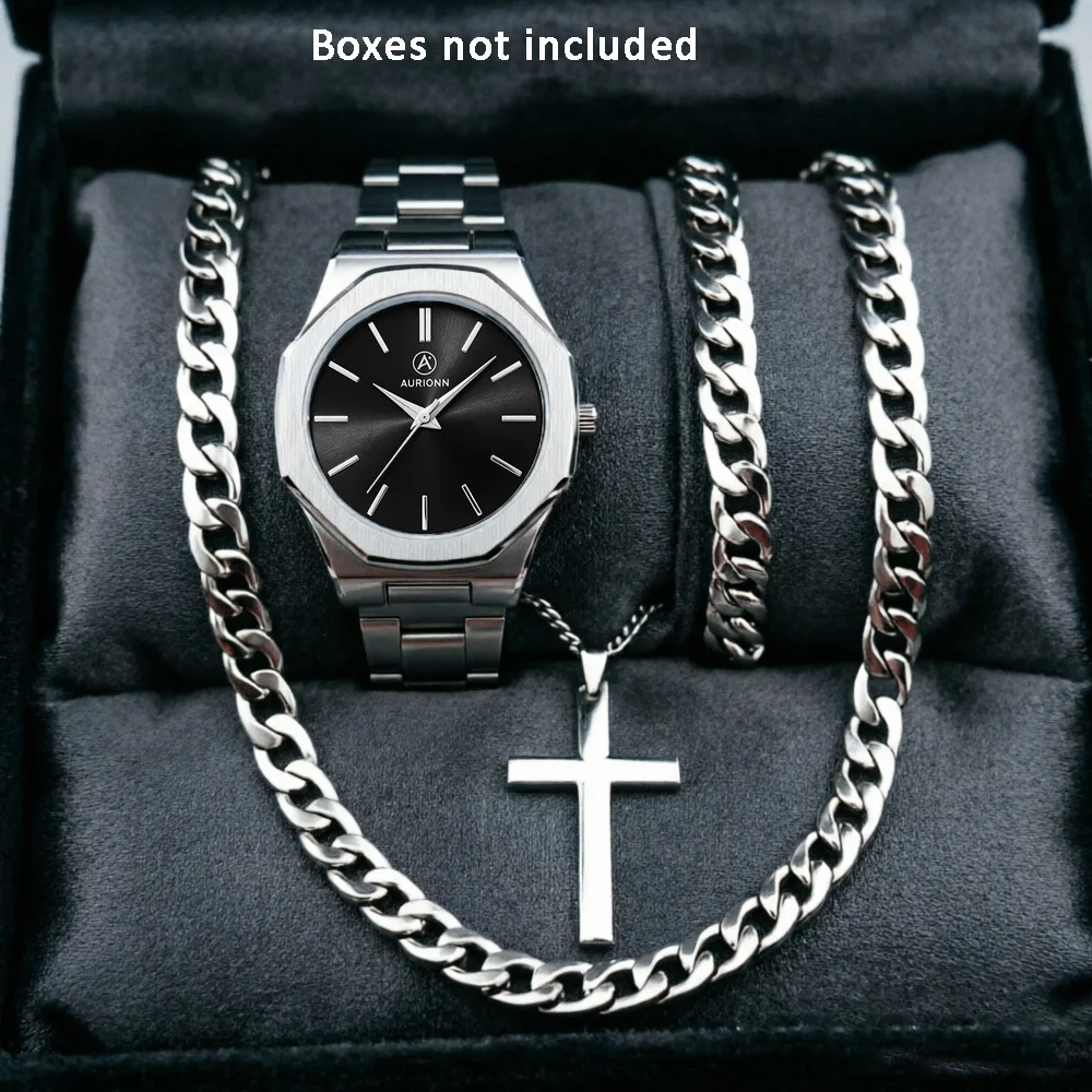 4Pcs Fashionable Men's Watch Set, Ideal Gift for Family & Friends for Easter, Father's Day, Ramadan and Birthdays.