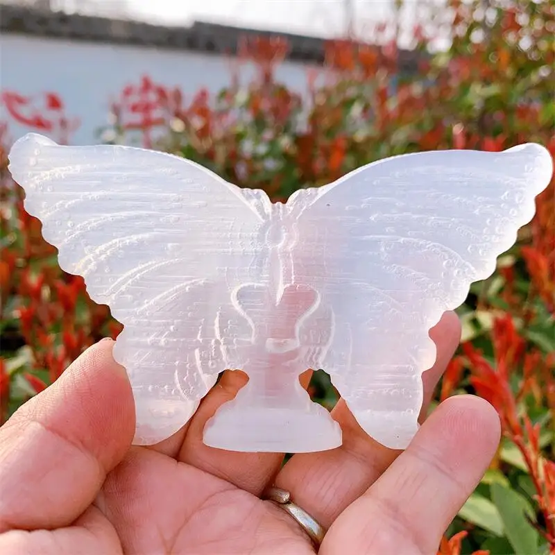 

11.5CM Natural Selenite Stone Butterfly Hand Carving Healing Crystal Crafts Lucky Items Feng Shui Collection Home Decor Gift 1pc