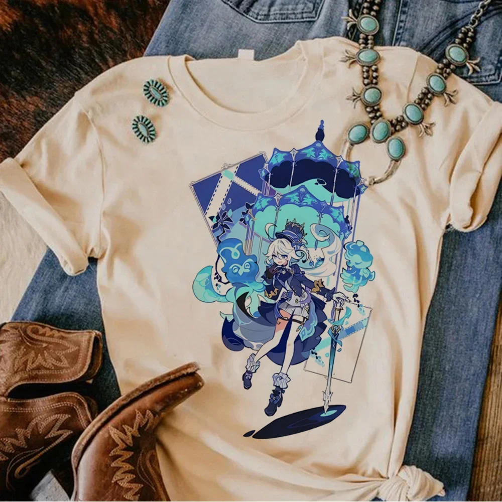 Genshin Impact Furina T-shirts Women Comic Y2K Anime Tshirt Female Designer Funny Clothes