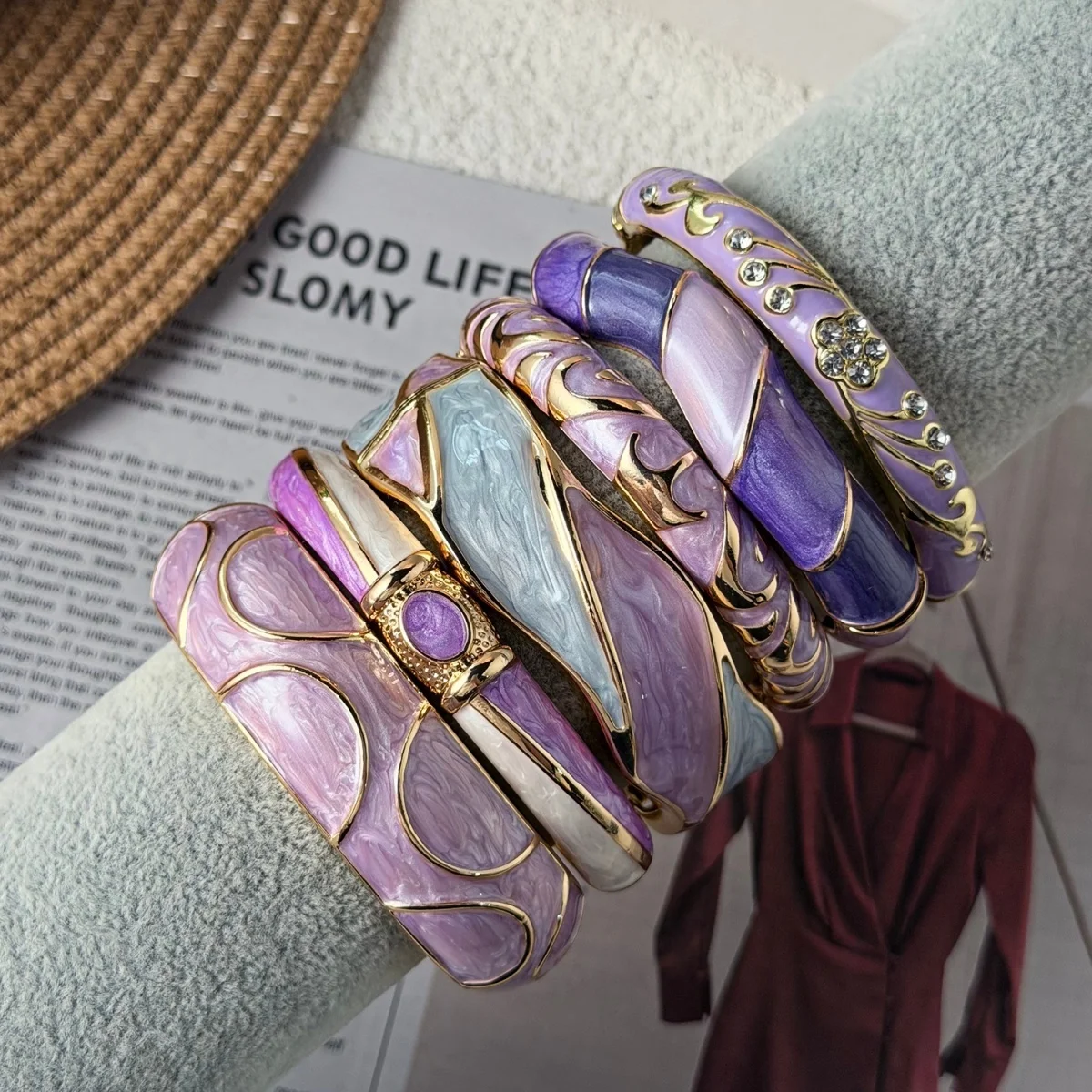 Ästhetisches Armband aus Emaille der Purple-Serie für Damen und Herren, Vintage-Punk-Stil, unregelmäßiger Block, gedreht, wellig, breiter Statement-Armreif, Schmuckstück – Detail 32