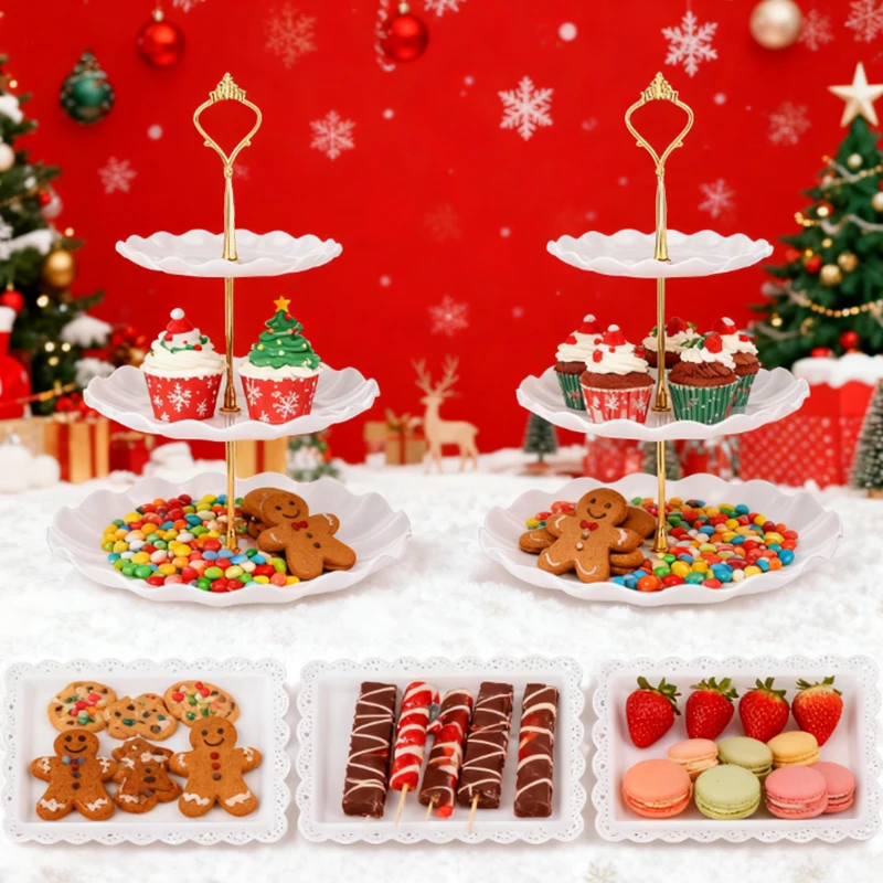5 stücke Weihnachten anordnung dessert tisch ornamente Europäischen hochzeit display regal obst set kunststoff kuchen tablett dessert rack.