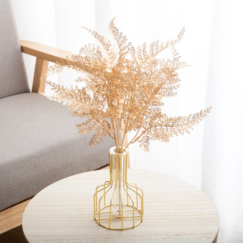 Artificial Plants Gold Plastic Christmas Party Garden Decoration Home Wedding Celebration Flowers Cheap Arrangement Fake Leaves