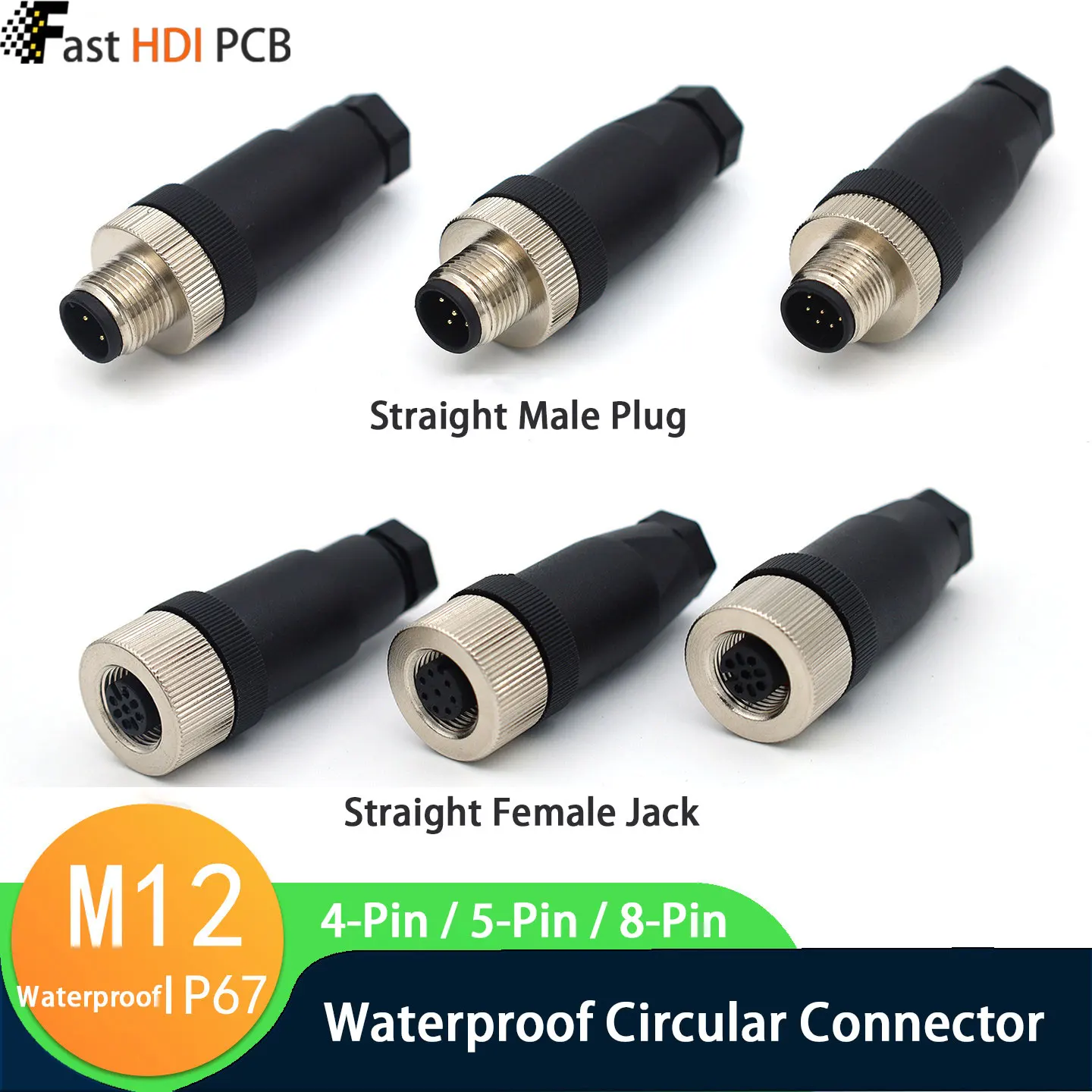 M12 Waterproof Connector 4 5 8 Pin IP67 Male Female Straight Right Angle Panel Mount Flange Solderless Screw Terminal for Sensor