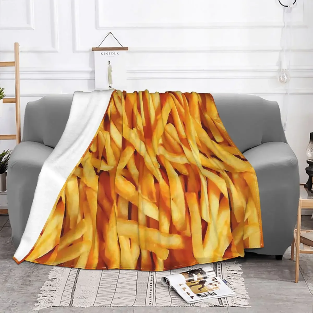 Food Lover Art Blanket Flannel Fries Cozy Soft FLeece Bedspread