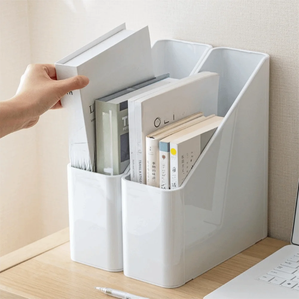 

Desk File Organizer Plastic Desktop File Rack Thickened Large Capacity Bookends Solid Color Simple Style Book Shelf Disc