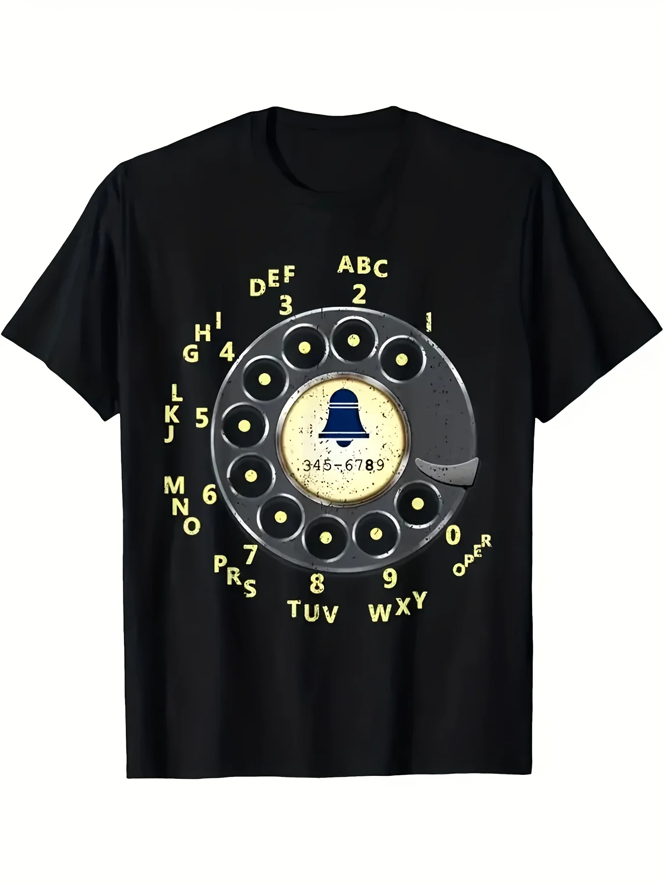 Vintage Rotary Dial T-Shirt with Liberty Bell Graphic - Nostalgic Black Tee Featuring Classic Telephone Design and Fun Number-Letter Display - Ideal Gift for Retro Lovers, Phone Collectors, and Unique Casual Wear Enthusiasts