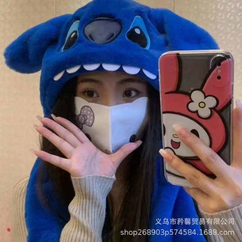 لطيف غرزة أفخم قبعة آذان تتحرك جديد Kawaii أنيمي الفتيات الشتاء حماية من الباردة في الهواء الطلق الدافئة رشاقته قبعة مهرجان هدية