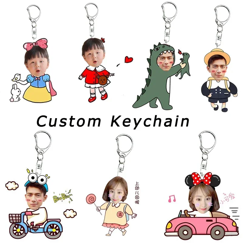 Custom Personal Keychain Children Photo Key Chain Cartoon Cute Pendant Backpack Accessories Decor Collect Gift