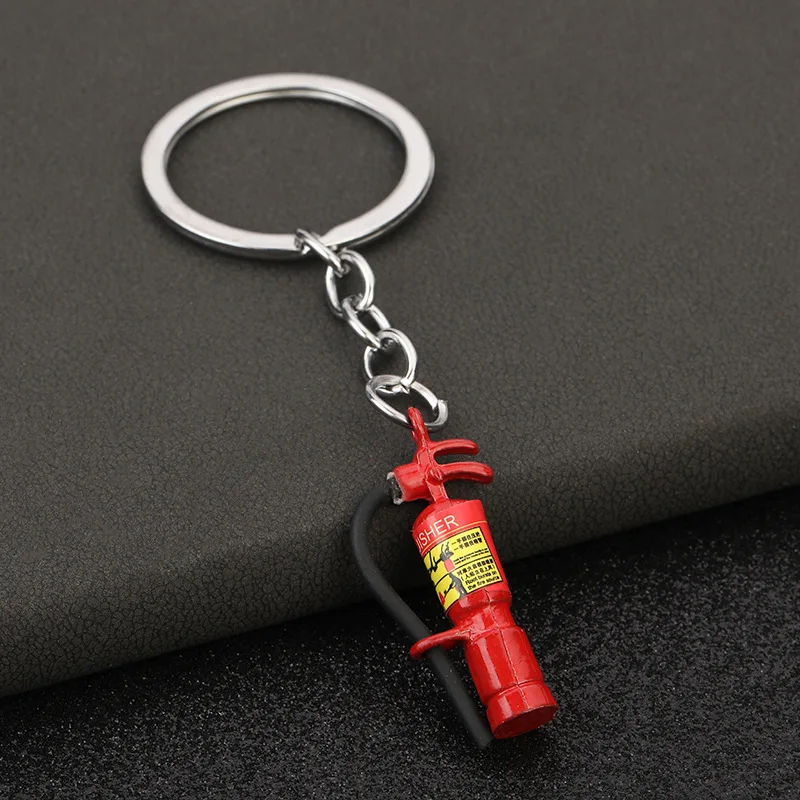 Creative Alloy Jewelry Keychain Mini Fire Extinguisher 3D Sticker Funny Car Key Pendant Novelty Hang