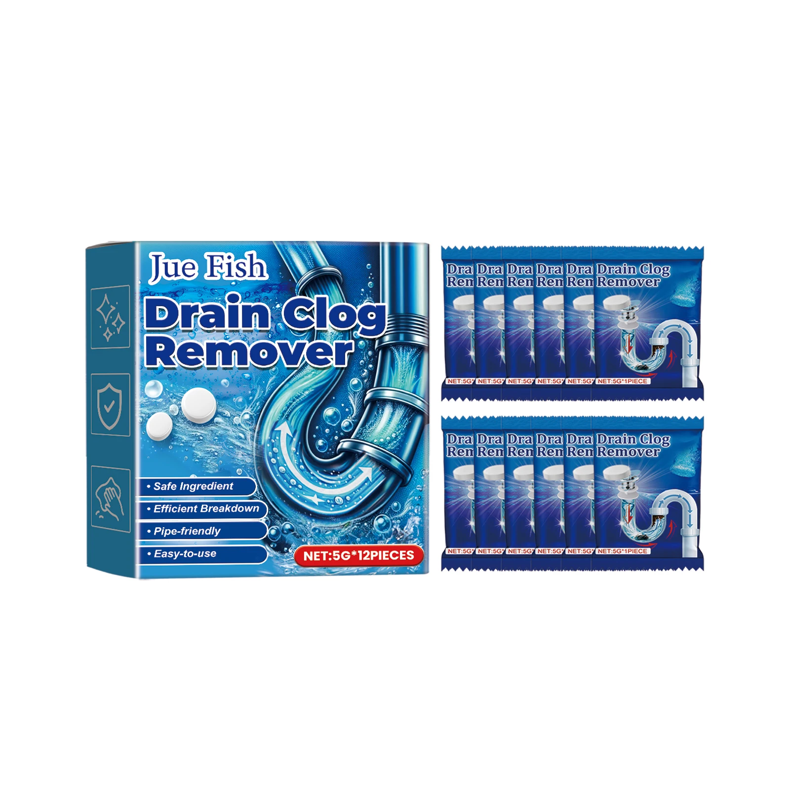 Jue-Fish 12pcs pipe dredges effervescent tablets, dissolves toilet floor drains, kitchen sewer clogs deodorant tablets