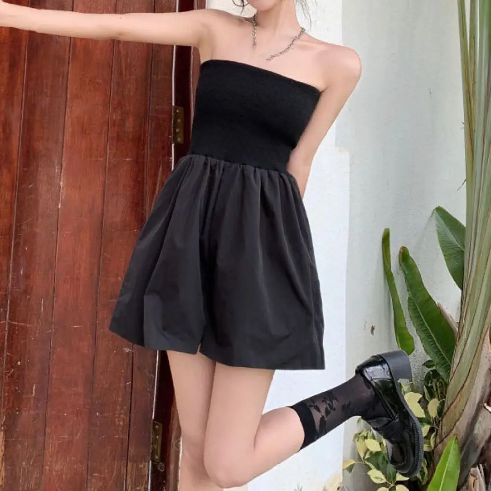 Semplice senza maniche senza spalline tuta pantaloncini gamba larga larghi petto che abbraccia pantaloni gonna stile retrò a vita alta abbigliamento da donna