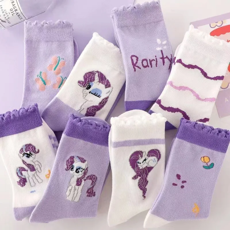 8 pares de calcetines Kawaii My Little Pony Twilight Sparkle Anime dibujos animados algodón transpirable niños princesa calcetines de tubo medio regalos regalo