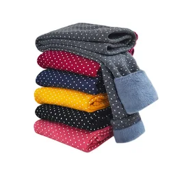 Polka Dot Thickened Warm Children's Girls Pants Girls Straight Leggings for Autumn Winter Trousers