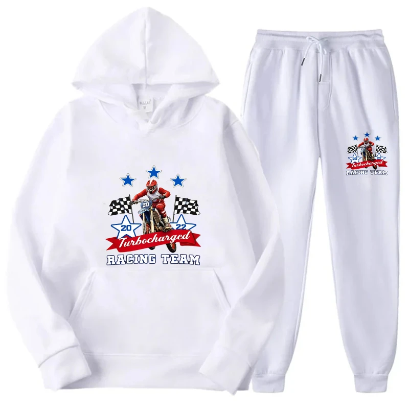 طقم هوديي سويت شيرت نسائي مطبوع باللون الأبيض وملابس ركض كاجوال مريحة للمنزل والارتداء اليومي