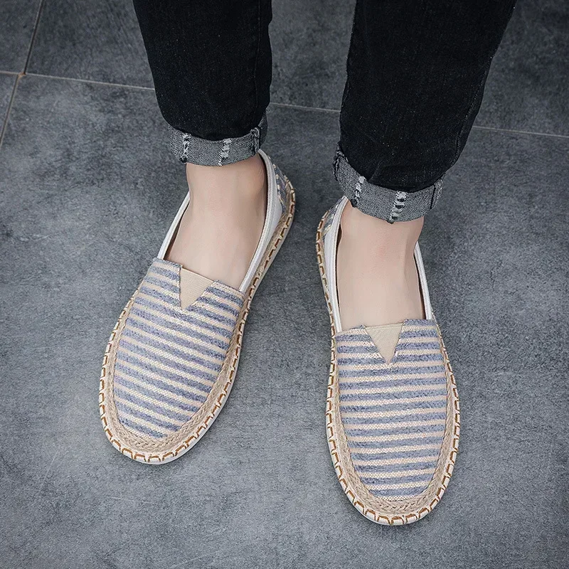 حذاء قماشي خفيف الوزن جيد التهوية للرجال ، مخطط منسوج ، موضة كاجوال ، راحة ، جديد ، صيفي