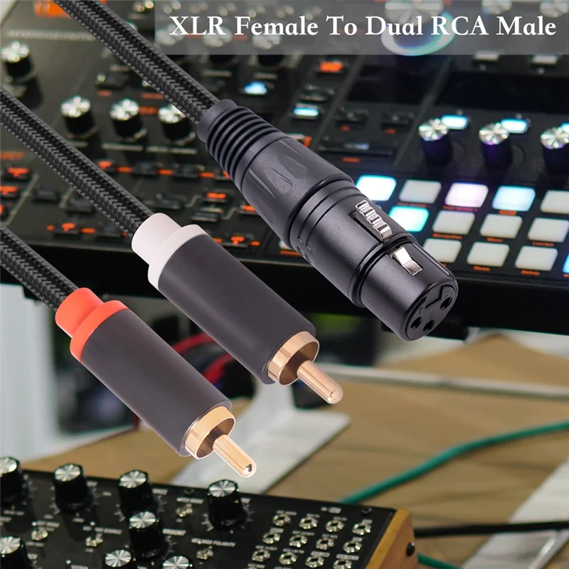 XLR fêmea para duplo RCA macho Y cabo divisor, 3 pinos, amplificador, cabo de áudio, estéreo, cabo de interconexão, 1 m