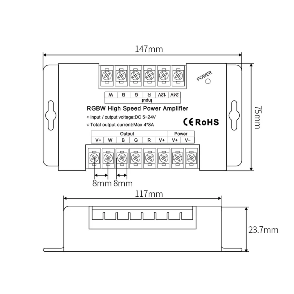 Controller amplificatore LED 4A/24A/30A/32A/50A per singolo colore/RGB/RGBW/RGBWW RGB + CCT Strip ripetitore di alimentazione DC5/12/24V