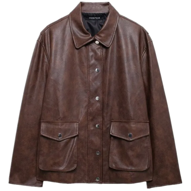 Autunno 2024 Donna Lungo Sve Pelle Jaet irt Capispalla Versatile Cosite Design Casual Pendolarismo Sle Loose Fit